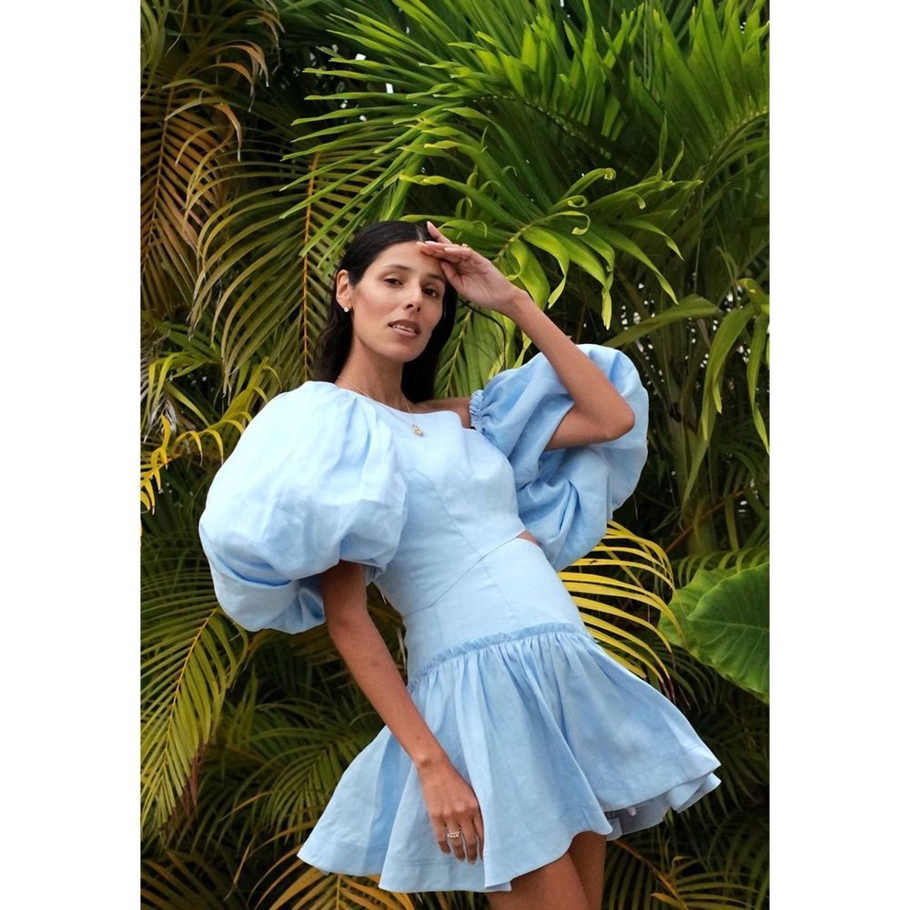 AJE Chateau Cut Out Mini Dress sky blue